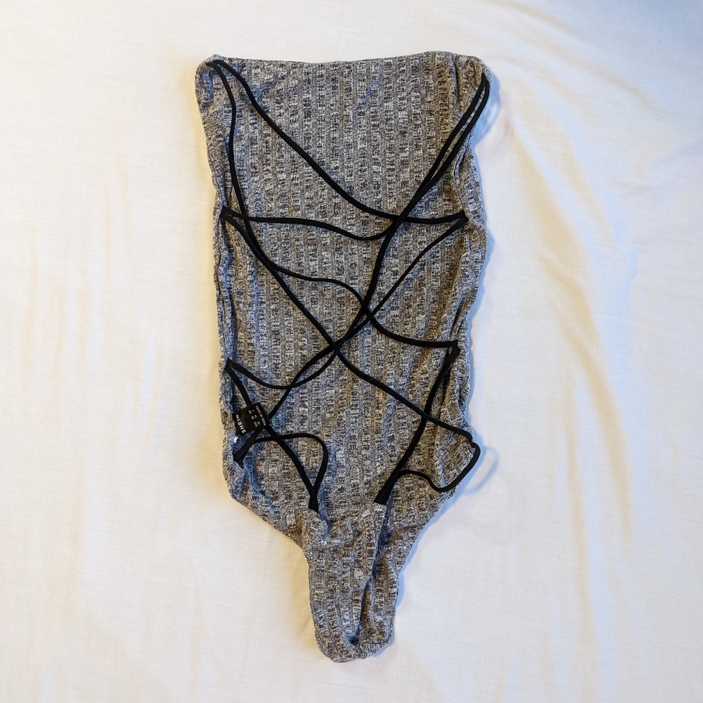 'Shein' Grey Strappy Back Bodysuit SZ XS